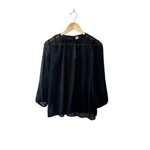 Old Navy Black Polka Dot Semi-Sheer Long Sleeve Blouse Women's Size Small